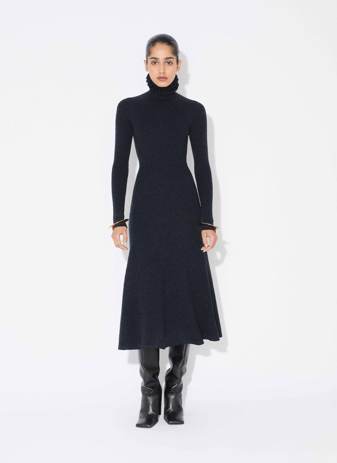 TWEED KNITTED HIGH-NECK DRESS ALAÏA MARINE TWEED KNITTED HIGH-NECK DRESS